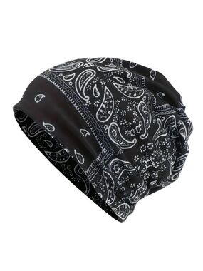 Paisley Print Loose Fit Lined Elastic Slouchy Beanie Hat